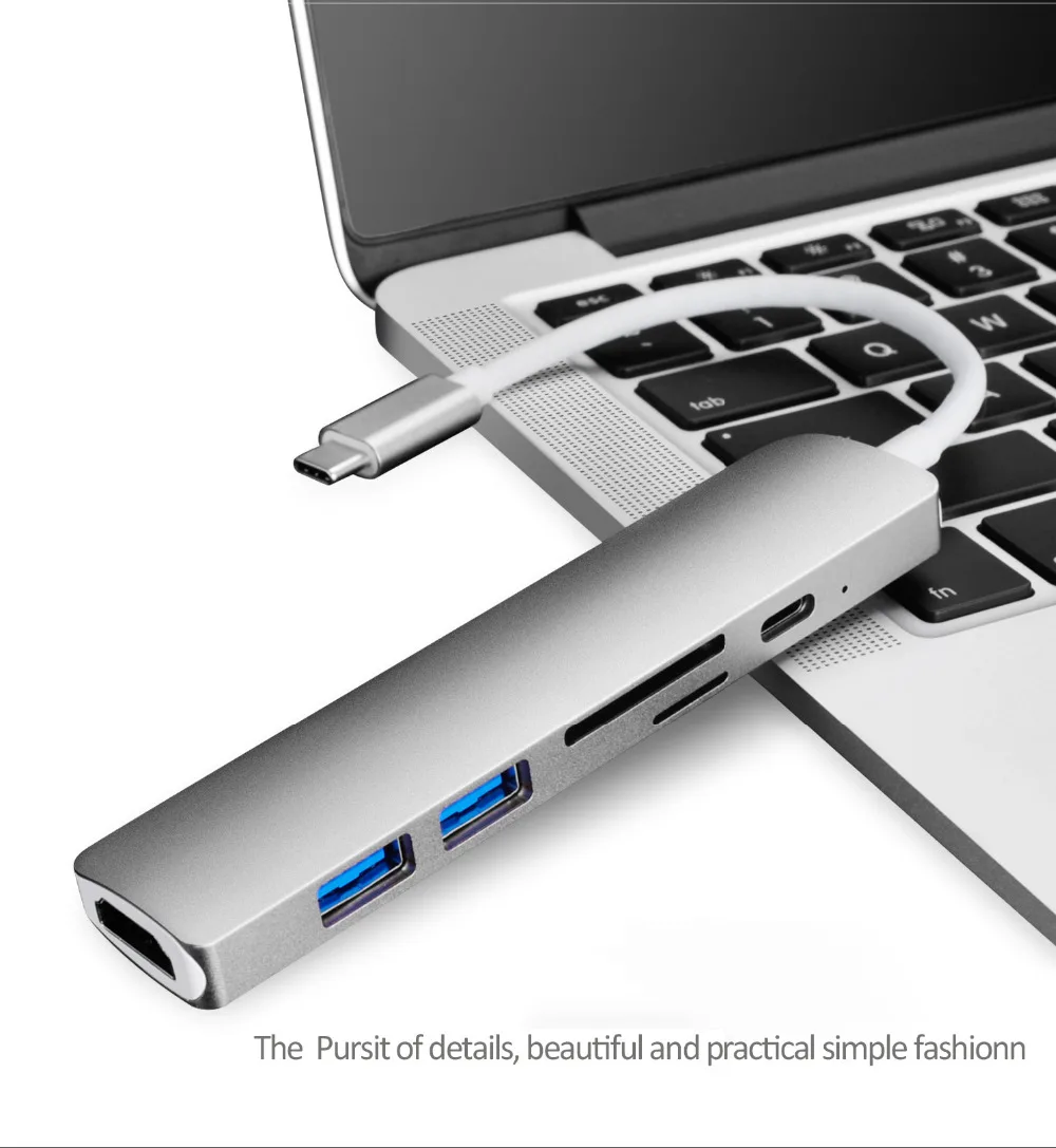 USB C концентратор 6 в 1 с HDMI 4 К адаптер PD Мощность доставки зарядки Порты и разъёмы 2