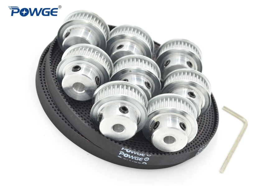 

POWGE 8pcs 40 teeth GT2 Timing Pulley Bore 5mm 6.35mm 8mm 10mm + 5Meters width 9mm GT2 open Timing Belt 2GT pulley 40T 40Teeth