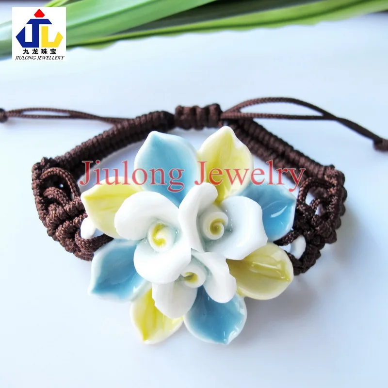 Elegant Handmade colorful art flower ceramic shamballa jewelry bracelets wholesale Braided artificial.DIY.Free shipping.SCB049 |