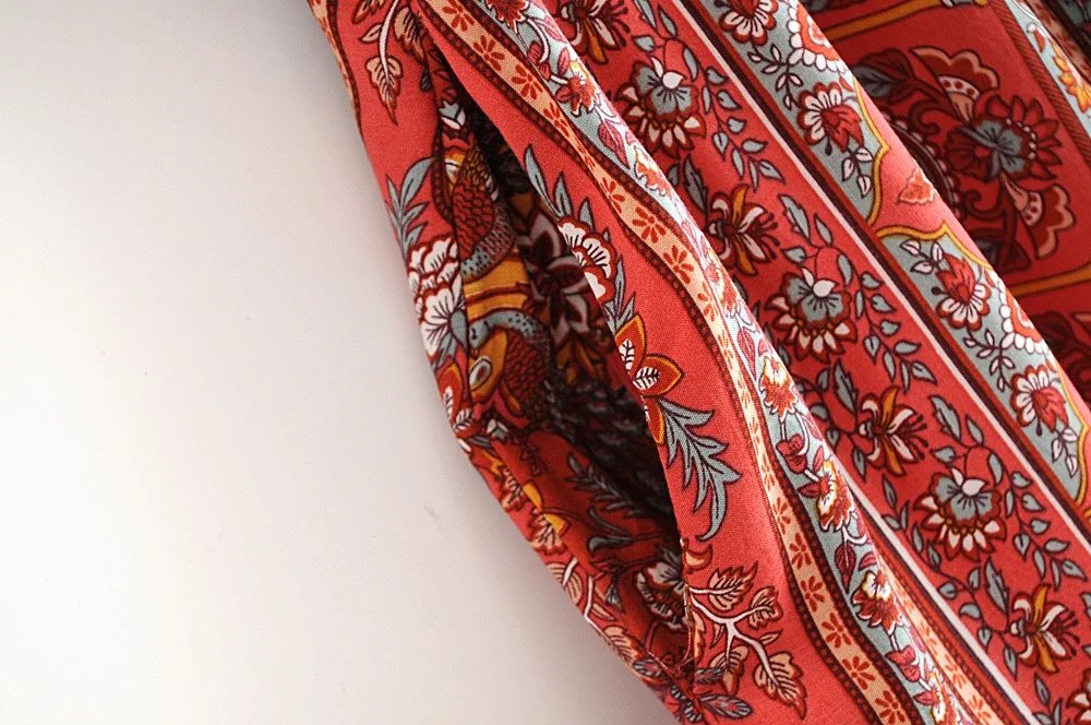 Женское платье с цветочным принтом BOHO длинное поясом на кнопках в этническом