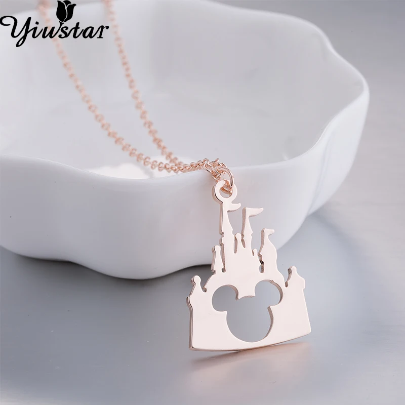 Yiustar, изящный замок, голова Микки, подвеска, ожерелье, шарм, золото, красота, замок, бижутерия с Микки, ожерелье для женщин, девушек