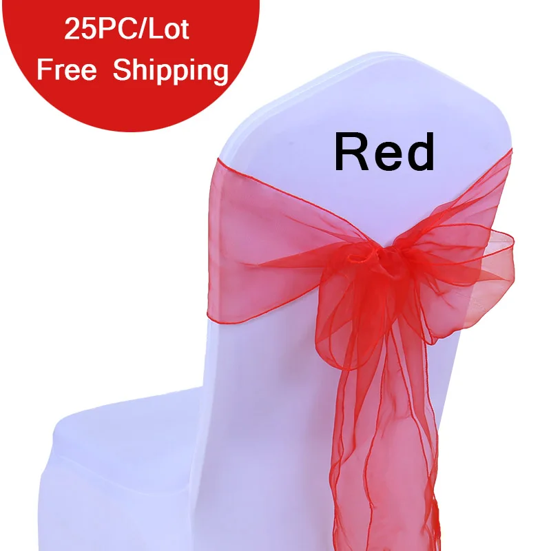 Red 25 шт./лот, свадебные банты для стула из органзы, пояс для стула, галстук-бабочка для украшения свадебного банкета, 24 цвета, пояс-бант из органзы - Цвет: Red