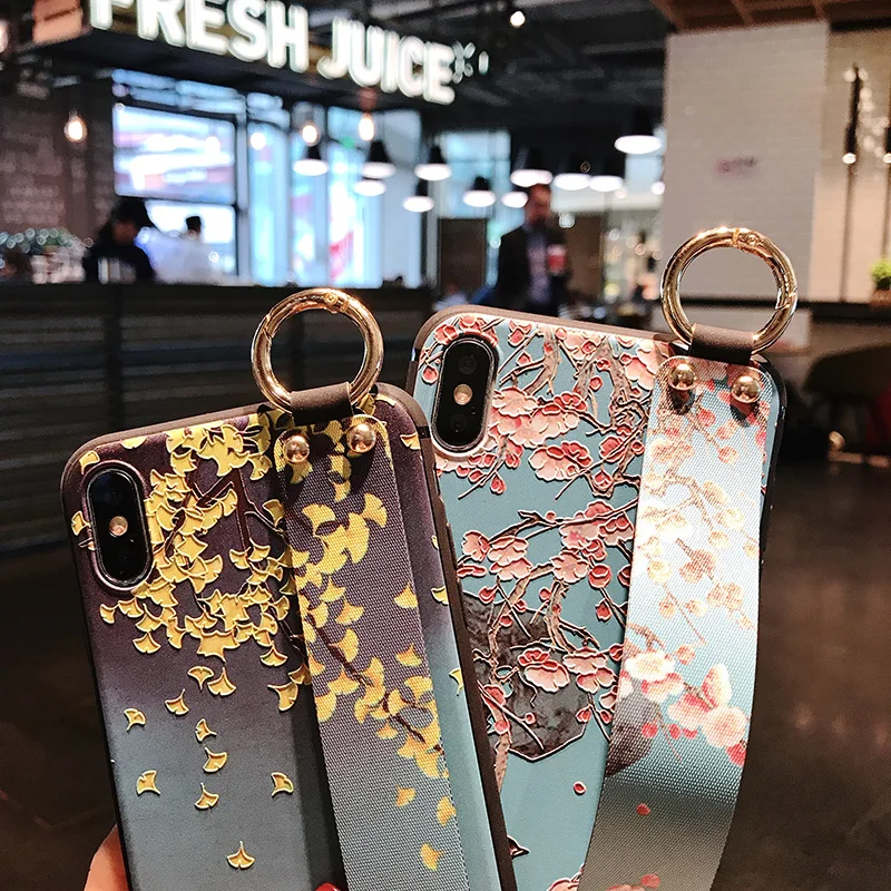 Fundas Flower Holder Strap Phone Case for iphone XS X XR Max Silicone Wristband Cases Coque sFor 8 7 6s 6 Plus Cover |