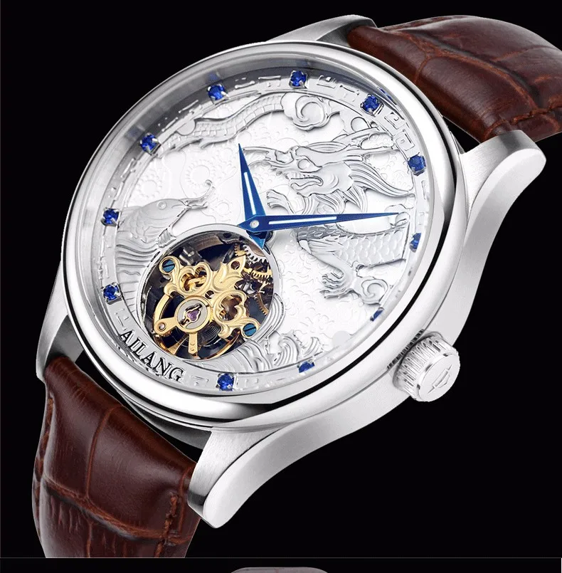 AILANG часы высокого качества Malone мемориальные часы Tourbillon механические часы ремень, мужские золотые часы