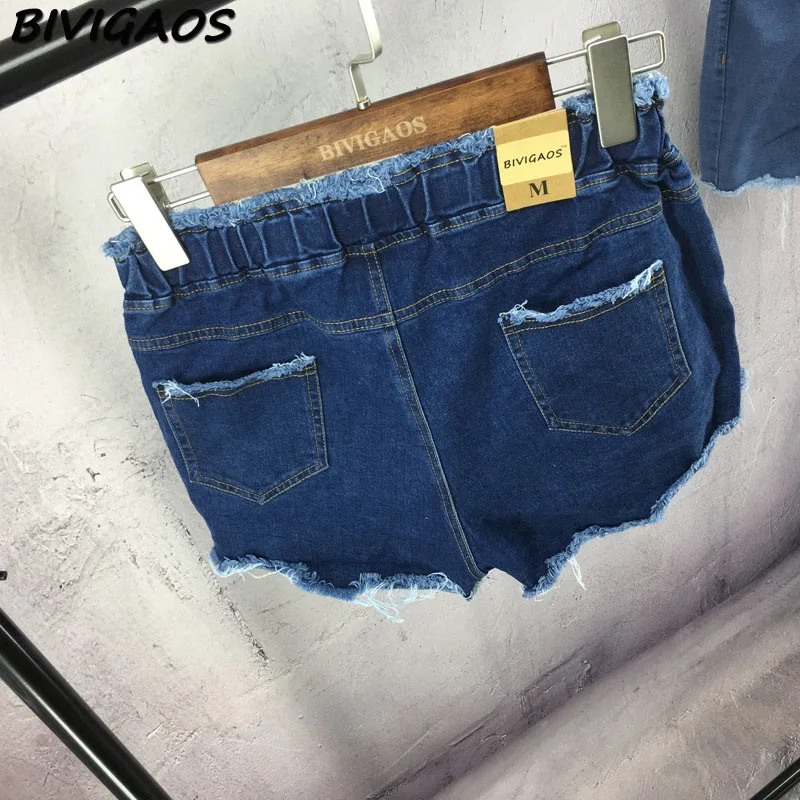 Рваные джинсовые шорты с эластичной резинкой на талии Женские винтажные в стиле