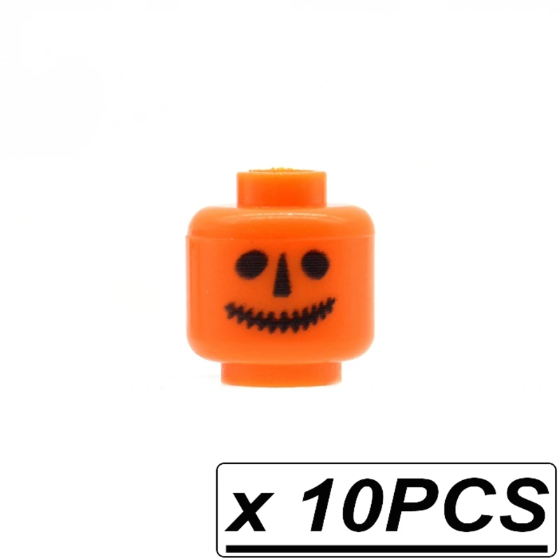 10pcs pumpkin heads 10 шт./лот brick Heads на заказ напечатанные со скелетом-тыквой лица для MOC цвет лица строительные блоки строительные игрушки - Цвет: 10pcs pumpkin heads