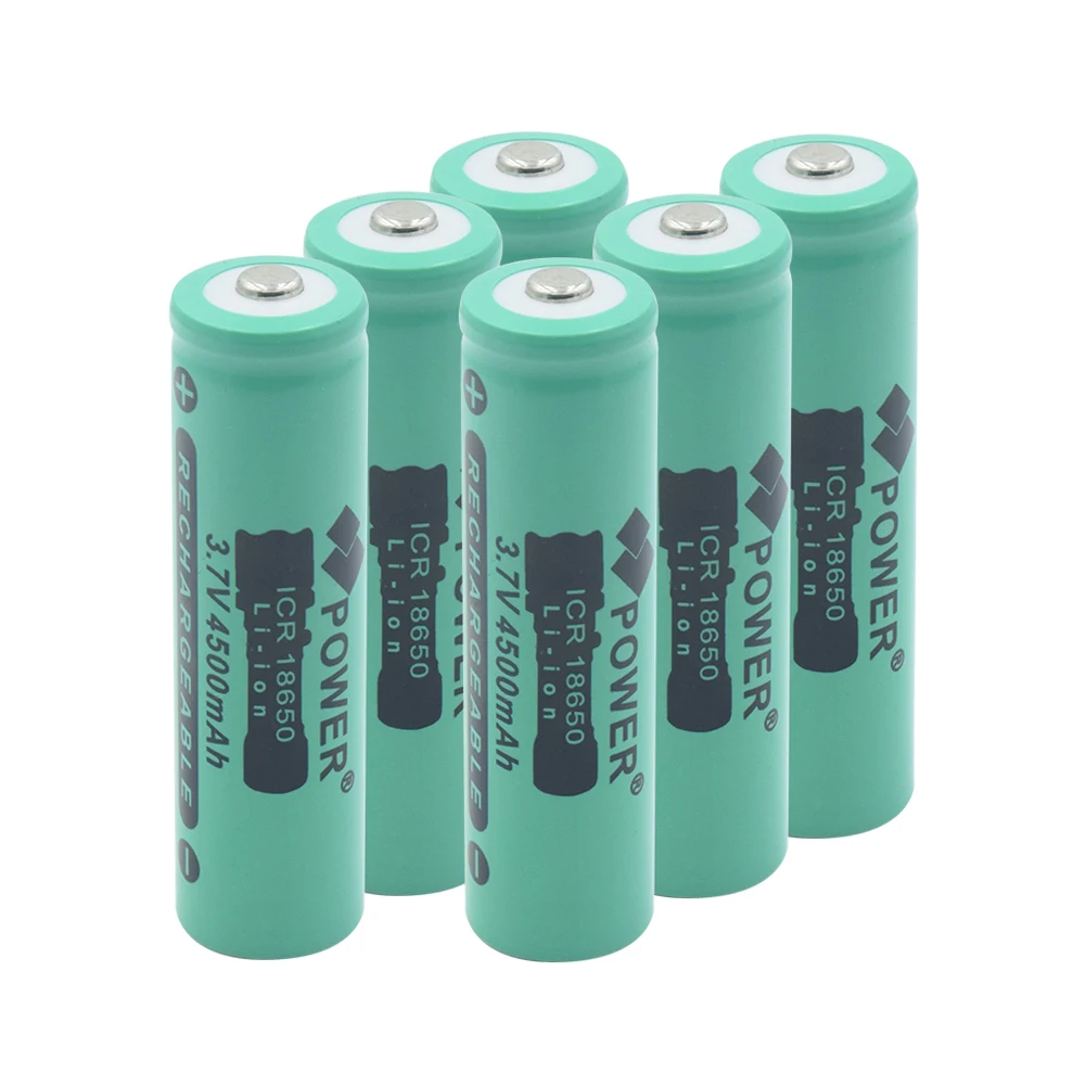 6 PCS Перезаряжаемый ICR 18650 литиевый высокомощный аккумулятор 3,7 V 4500 mAh для светодиодный фонарик - Цвет: 6 PCS