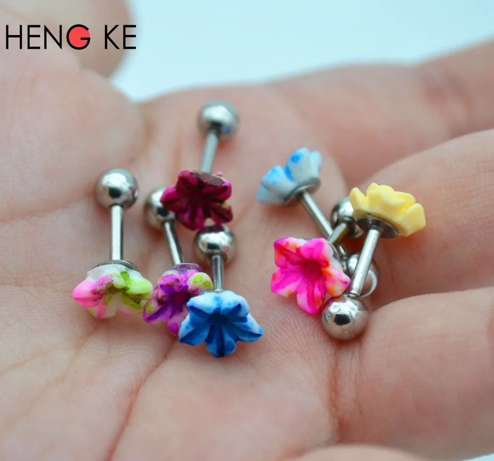 

New Surgical Steel Tragus Small Helix Labret Cartilage Bar Ear Studs Earrings Rose Flower Popular Cute Body Piercing Jewelry