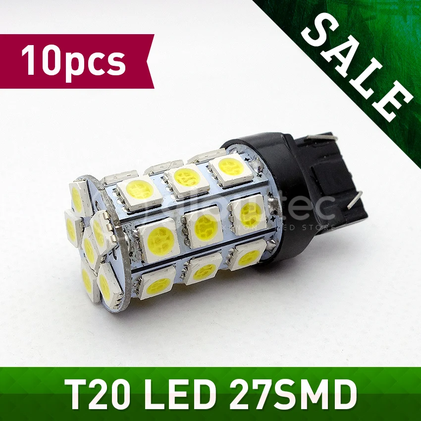 Оптовая продажа 10 шт. белые светодиодные стоп сигналы T20 27SMD 5050 лампы заднего
