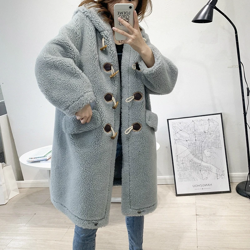 Женская Шуба из искусственного меха OFTBUY уличная с капюшоном 50% шерсти и ягненка
