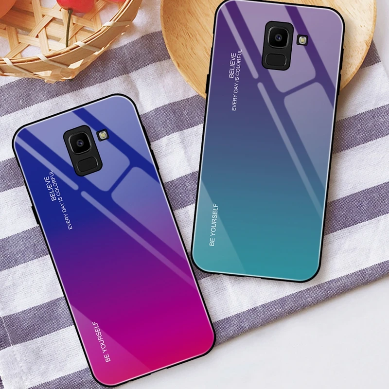 Градиентный чехол Aurora для Samsung Galaxy J4 2018 4J J400 J400F J400F/DS из закаленного стекла SM-J400F