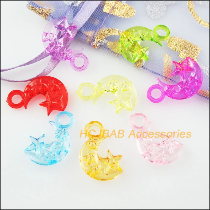 100 Новый Подвески в виде Луны звезды акриловые Пластик прозрачный смешанный