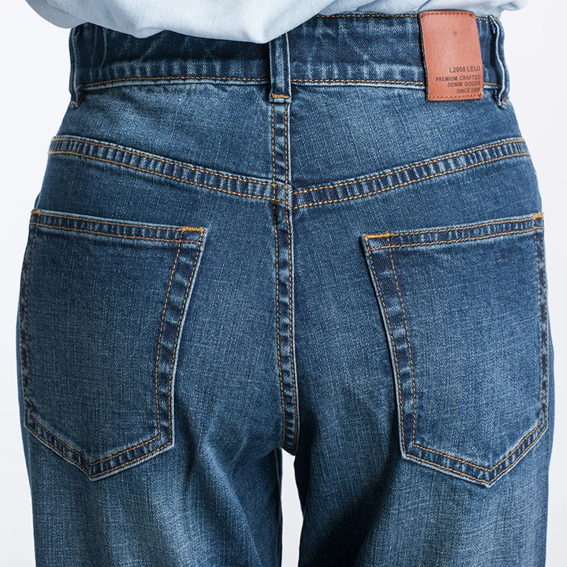 Женские джинсы-бойфренды LEIJIJEANS, модные винтажные синие свободные эластичные джинсы полной длины, со средней посадкой, с эффектом потертости, большие размеры, весна