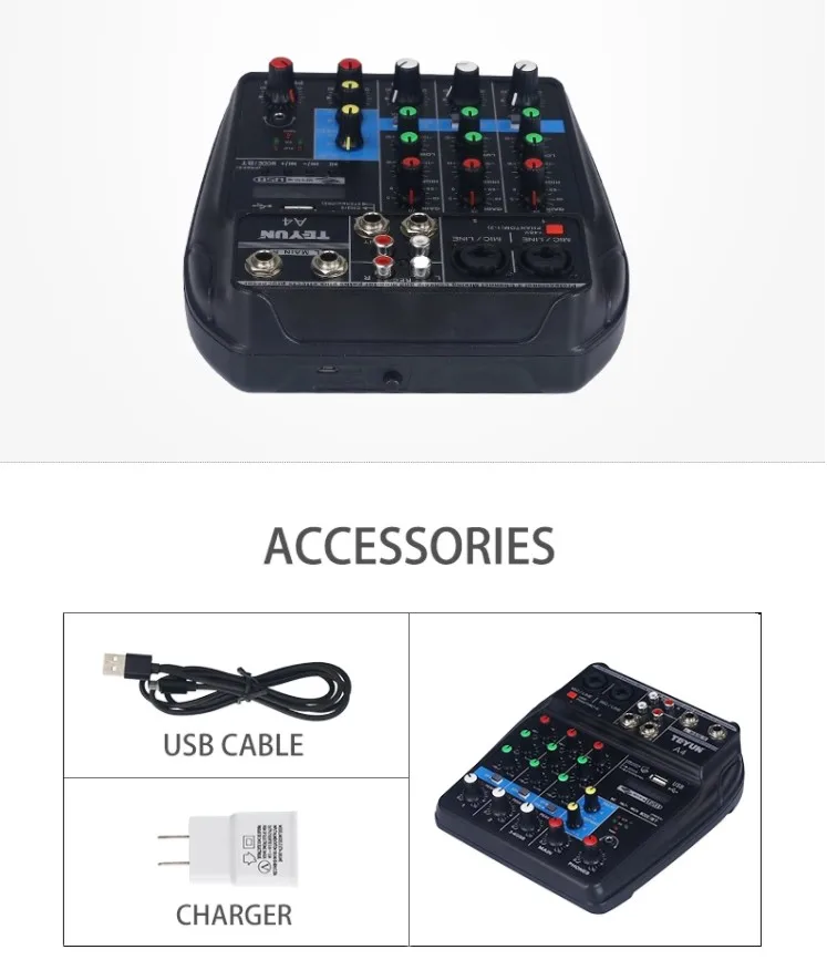 Sound Mixing Console Record 48V Phantom Power Monitor AUX Paths Plus Effects 4 Channels Audio Mixer with USB