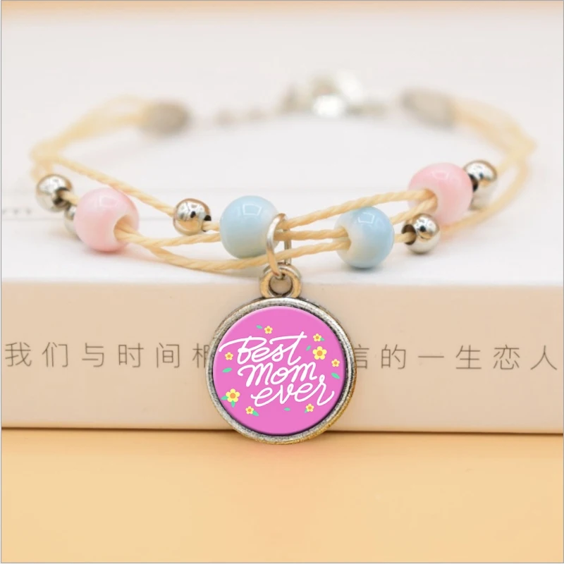 The Best Mom Ever Glass Cabochon Charms Bracelet Ceramic Beads Bracelets For Women Love Gifts Mother | Украшения и аксессуары