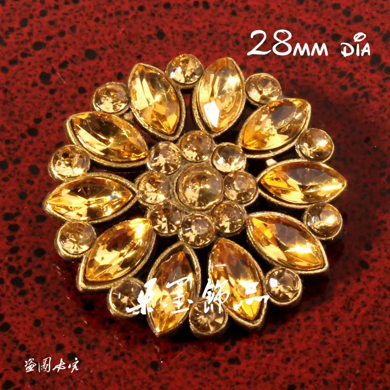 

(50PCS/LOT) 28MM Gold Handmade Clear Alloy Rhinestone Button For Dress Bling Metal Crystal Sewing Button For Bridal Brooches