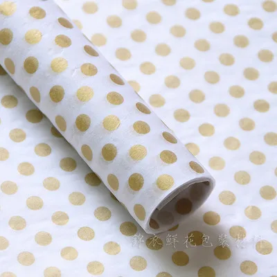 Dots gold 20 шт. золотого и серебряного цвета с узором, тканевая бумага 50*70 см, Крафтовая крепированная бумага, цветочная упаковка, смазанная бумага, подарочная упаковка, украшение, праздничное - Цвет: Dots gold
