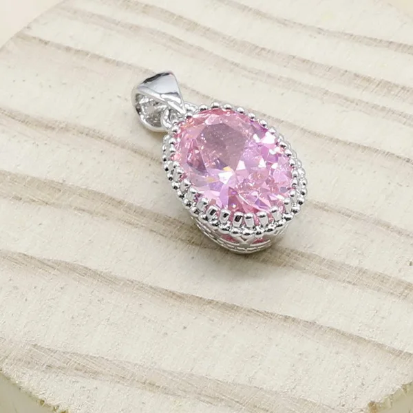 Pink No chain Blue White Opal Green Pink Zirocnia 925 Silver Necklace Pendant For Women 4 colors Gift Jewelry - Окраска металла: Pink No chain