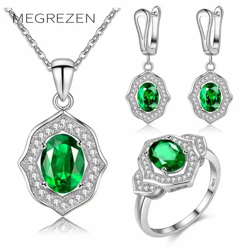 MEGREZEN Свадебные Ювелирные наборы бижутерия для костюмов ожерелья серьги кольца с