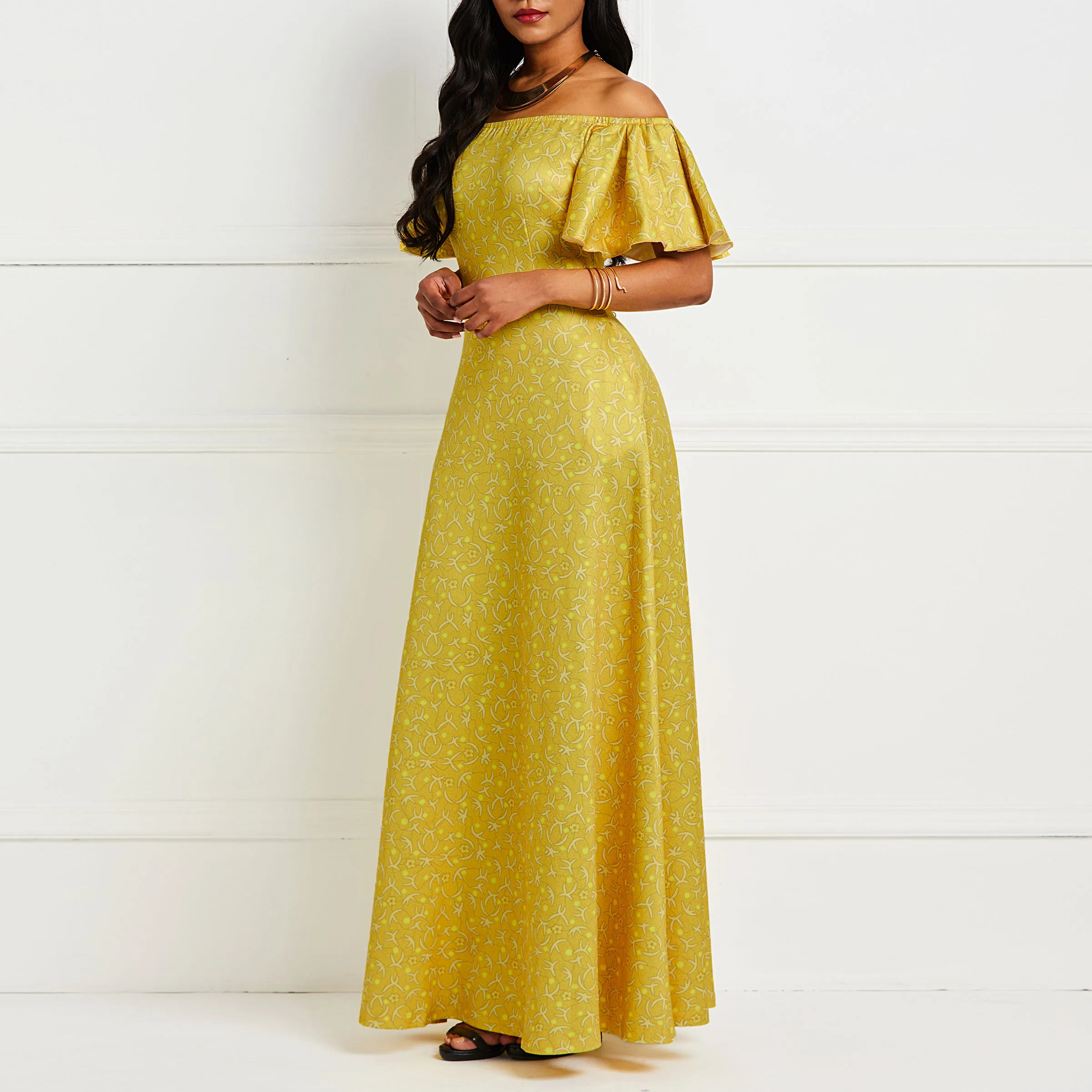 Сексуальный принт длинное платье Для женщин летнее с открытыми плечами вечернее