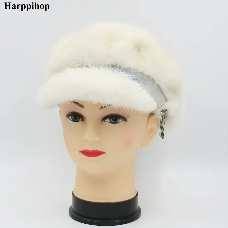Натуральная норковая меховая шапка для женщин Зимняя импортная вся норковая шапка цветочный узор русский высококлассный роскошный Женская шапка