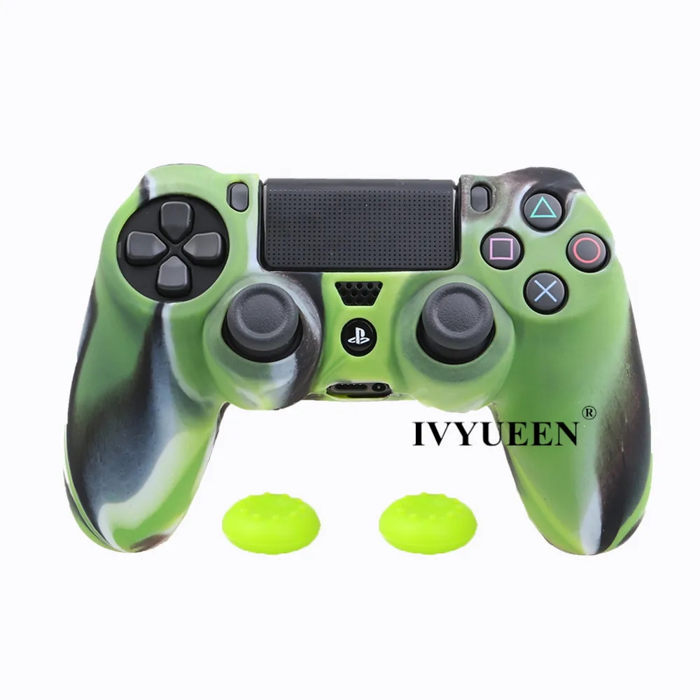 IVYUEEN для sony playstation 4 PS4 Pro тонкий контроллер силиконовый защитный чехол для кожи+ 2 палочки для большого пальца ручки для Dualshock 4 - Цвет: Green Camo