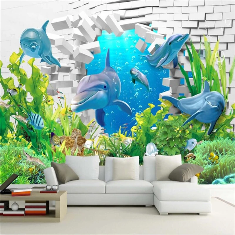 

Фотообои beibehang на заказ, фотография, современный 3D красивый подводный мир, дельфины, красивый морской пейзаж, пляжный фон