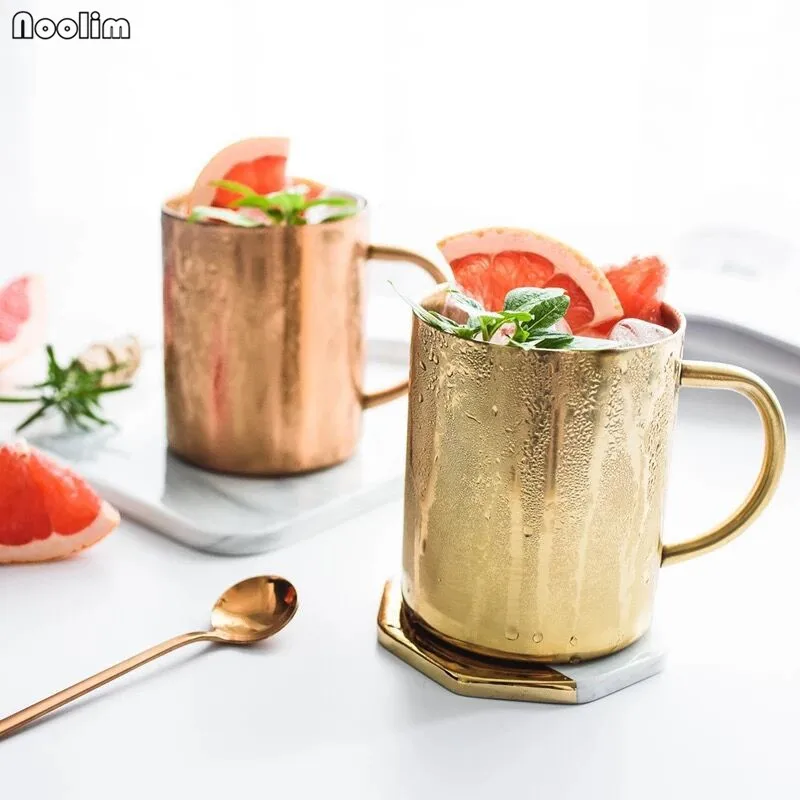 NOOLIM 304 Stainless Steel Mugs Double Titanium Anti-hot Mug Plating Gold Rose Sliver Coffee Cup Breakfast Milk Cups 450ml | Дом и сад