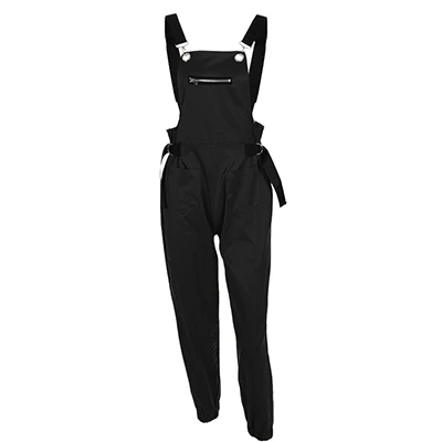 Black Jumpsuit Rapwriter High Street, длинный женский комбинезон цвета хаки на молнии с карманами,, без рукавов, с регулируемым ремнем, с высокой талией, Модный хлопковый комбинезон - Цвет: Black Jumpsuit