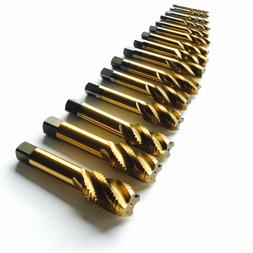 HSS 6542 full CNC 15 шт. спиральные метчики с жестяным покрытием M3/M4/M5/M6/M8/M10/M12/M14/M16/M18/M20/M22/M24/M27/M30|tin made|tin productiontin bag |