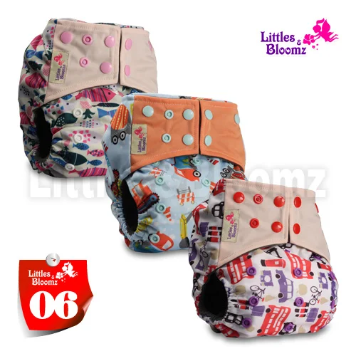 [Littles и Bloomz] 3 шт./компл. бамбуковый уголь моющиеся реальные тканевые карманные подгузники, 3 Подгузники/подгузники и 0 вставка в одном наборе - Цвет: 06