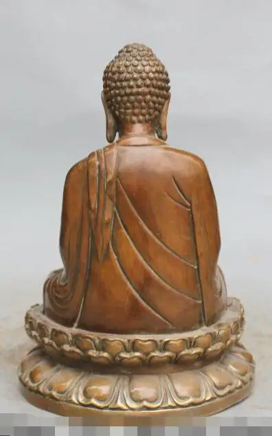 S5091 10&quot Chinese Buddhism Bronze Seat Lotus Shakyamuni Amitabha Buddha Bowl Statue |