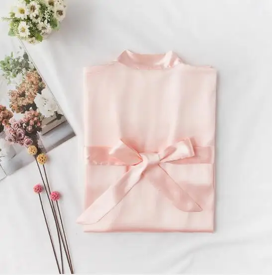 Женский банный халат peignoir Шелковый Атласный с длинным рукавом для подружки