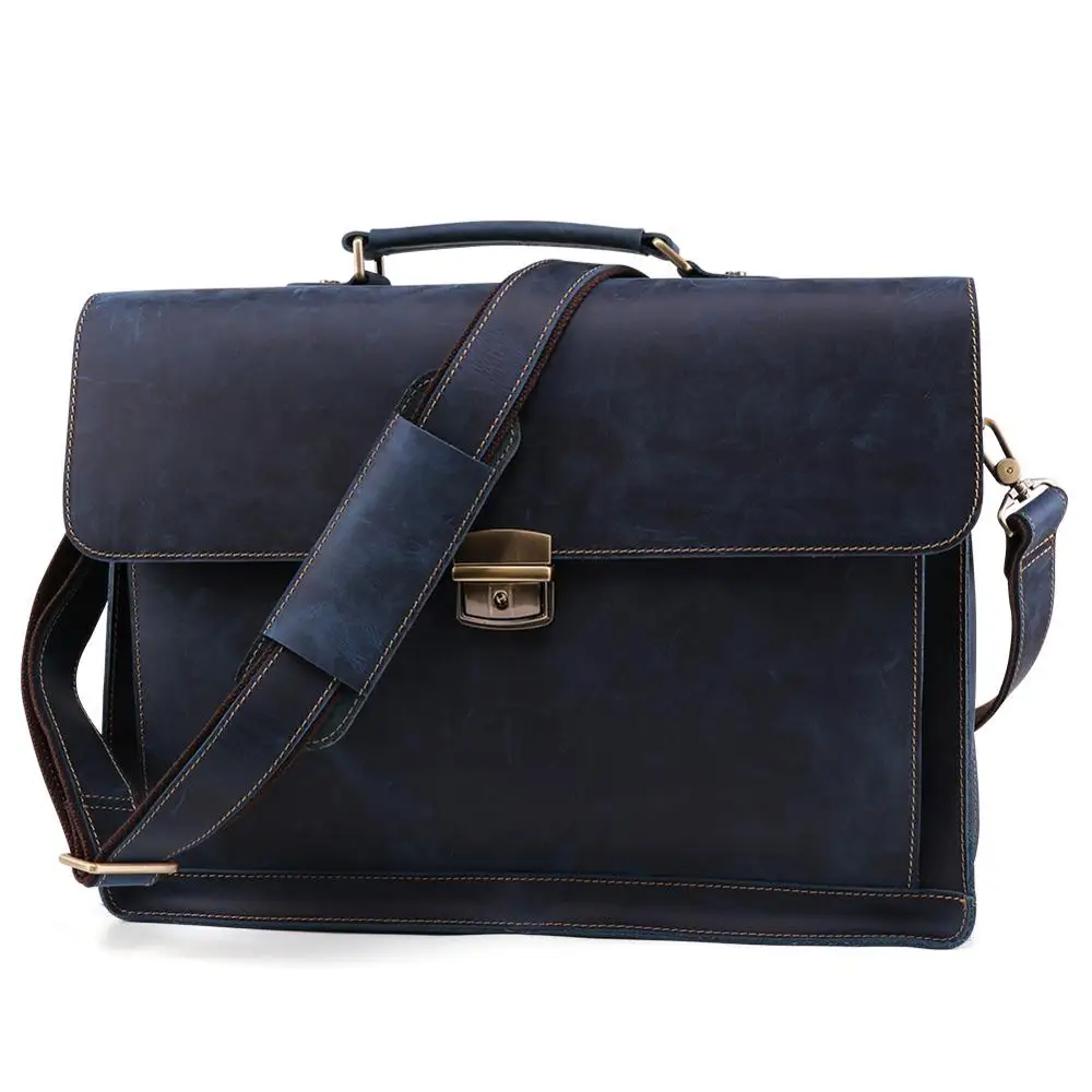 Blue JOYIR Crazy Horse мужской портфель из натуральной кожи, винтажная сумка через плечо, мужская деловая сумка для ноутбука 6393 - Цвет: Blue