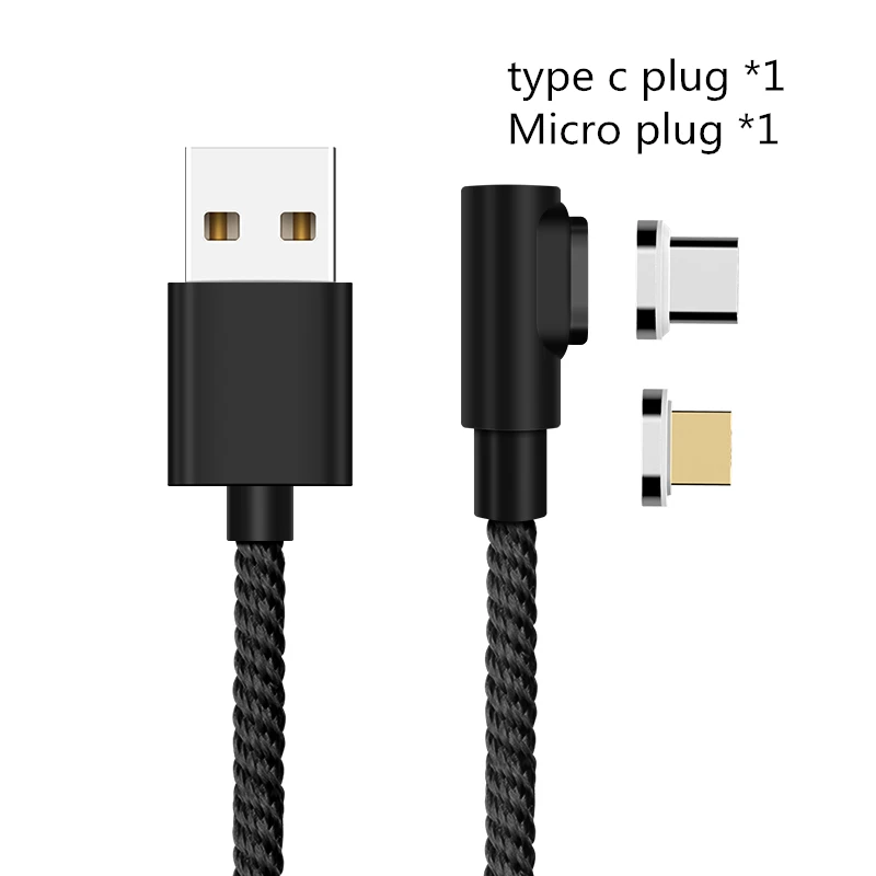 SUNPHG 90 градусов Магнитный кабель l-линия Micro USB кабель type C USBC 3A кабель для быстрой зарядки Магнитный зарядный провод для iPhone samsung - Цвет: black type c micro
