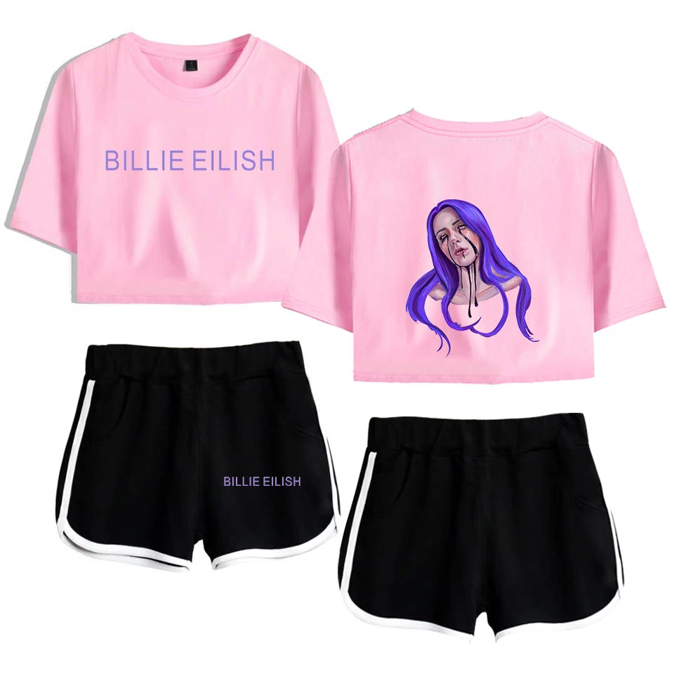 BILLIE EILISH/комплект из 2 предметов с принтом футболка короткие штаны Популярная мода