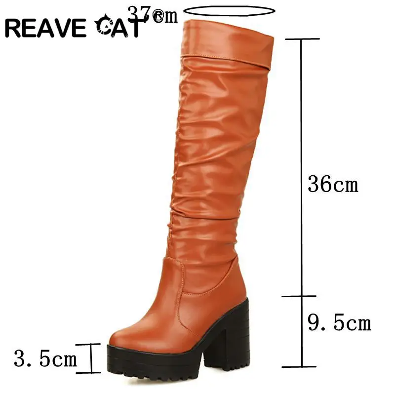 REAVE CAT/осенне-зимние сапоги до бедра на платформе женские сапоги до колена из искусственной кожи на высоком каблуке Женская обувь bottines A933