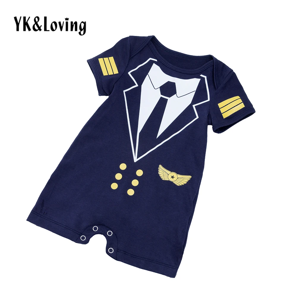 Обувь для мальчиков короткий рукав Комбинезоны малышек Косплэй Пилот форма из