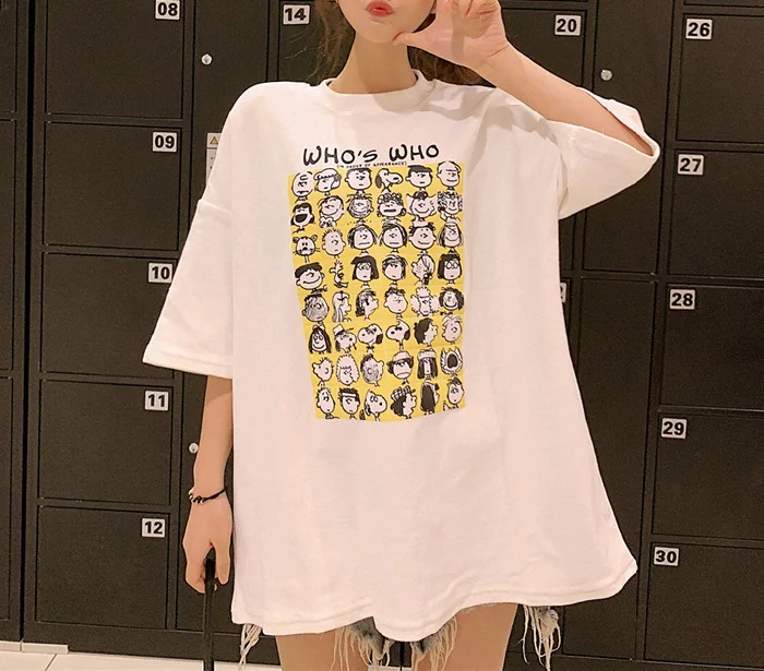 L & Y/женская футболка большого размера с мультяшным принтом Vestido Модный пуловер