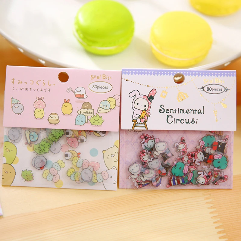 80 шт./упак. DIY Kawaii японский мультфильм ПВХ наклейки Rilakkuma Sentimental Circus наклейка