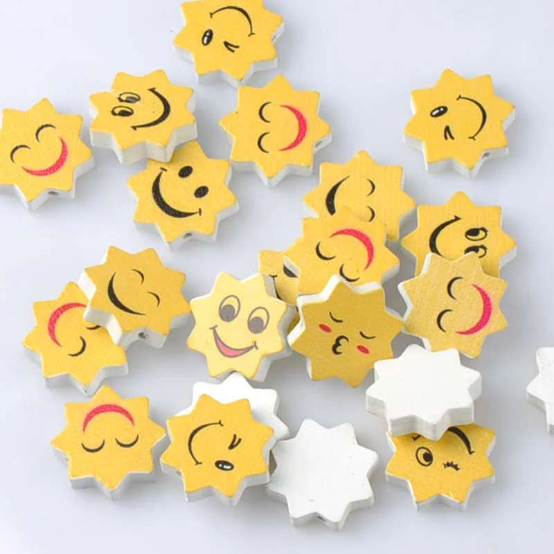 Natural Wooden beads 2017 new Smile Sun Spacer Beads For Jewelry Making 22x12mm 50Pcs Yellow DIY MT2007 | Украшения и аксессуары
