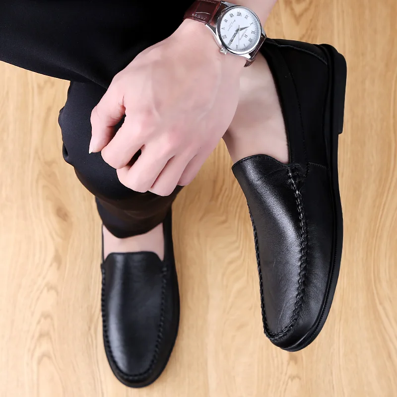 

Leather Men Casual Shoes Brand 2019 Mens Loafers Moccasins Breathable Slip on Black Driving Shoes Plus Size 37-46