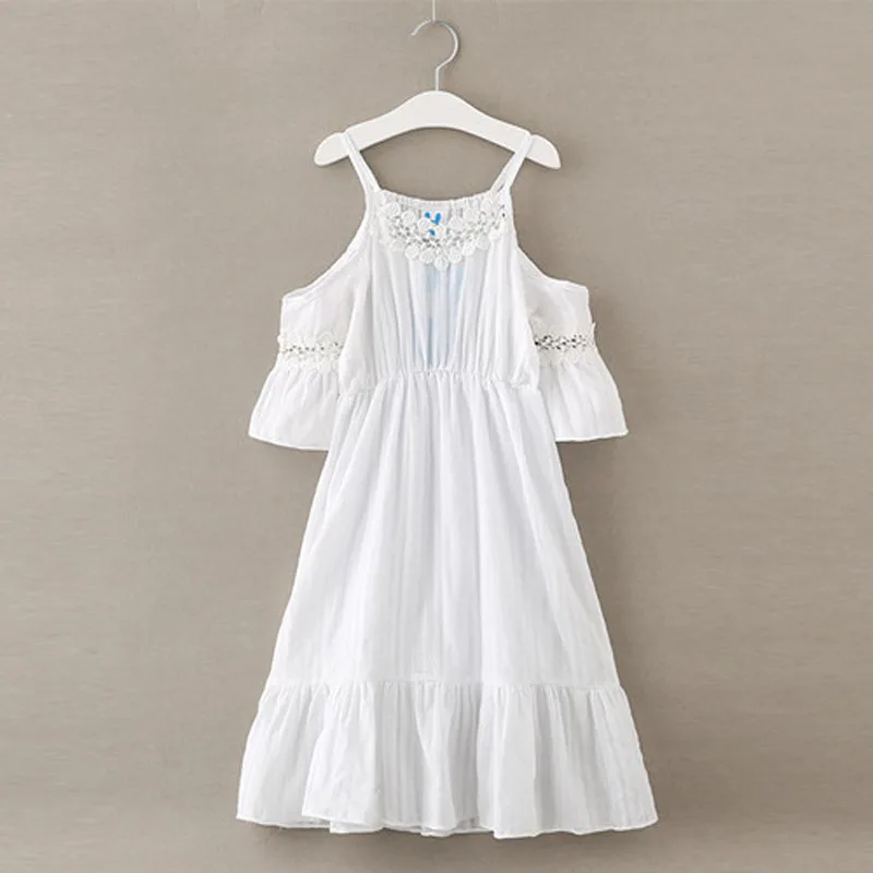 Summer Kids Dresses For Girls Sweet Princess Beach Dress Elegant Lace Cotton Sundress Baby Girl Clothes age 4 6 8 10 12 14 yrs | Детская