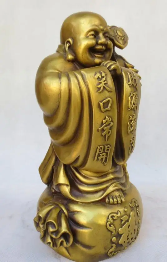 Китайский буддийский медный богатство MoneyBag Ruyi счастливый смех Maitreya статуя Будды