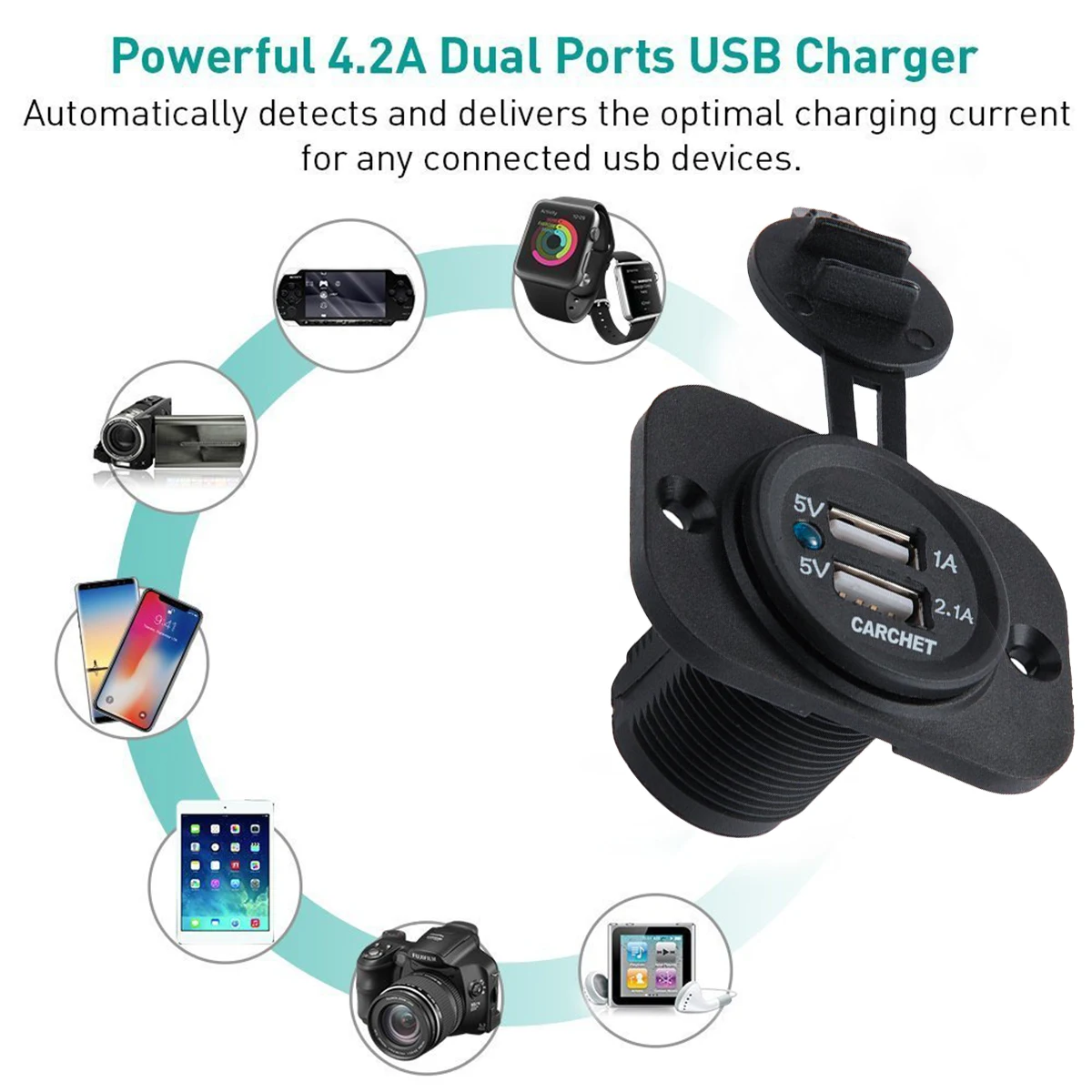 SOONHUA Dual-USB Автомобильное зарядное устройство цифровой дисплей зарядное устройство для автомобиля мотоцикла s Встроенный смарт-чипы Flameresistant материал