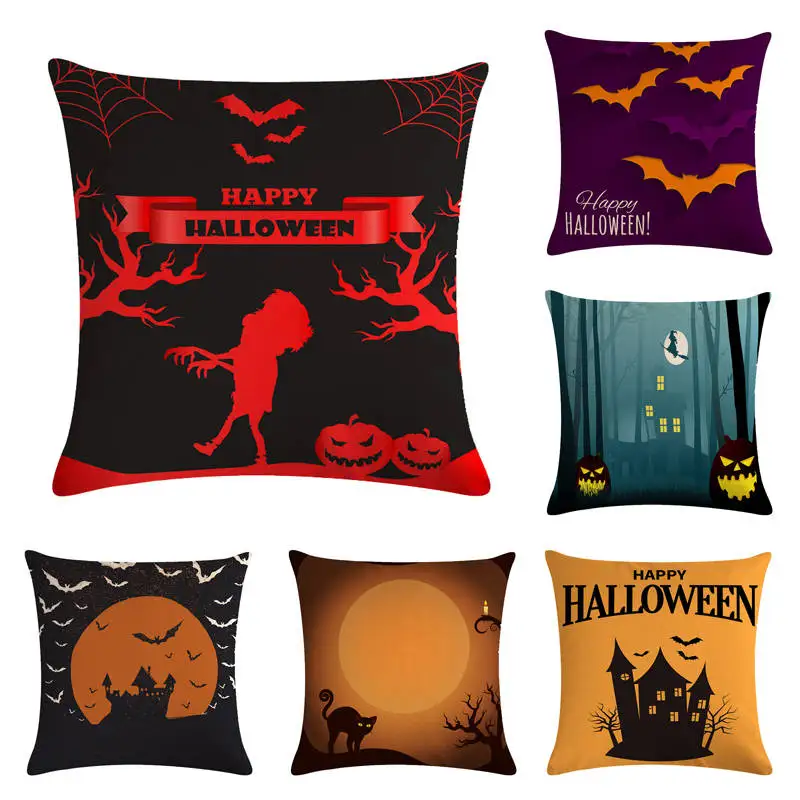 

Счастливая фотография, Классические льняные готические Чехлы в темном стиле для дивана, тыквы, ведьмы, зернистое льняное украшение для дома