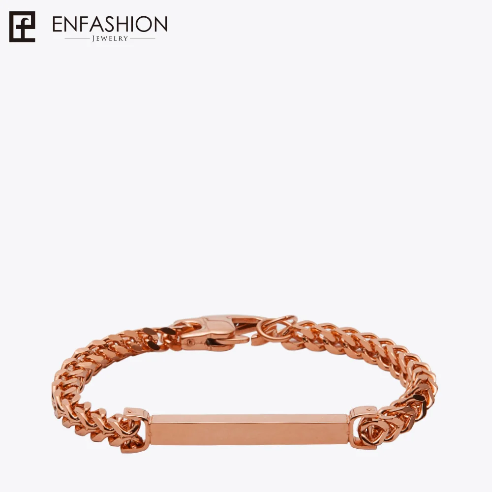 Enfashion, персонализированный, на заказ, выгравированный, именной браслет, нержавеющая сталь, плоская планка, манжета, браслет, золотой цвет, очаровательные браслеты для женщин - Окраска металла: Rose Gold color