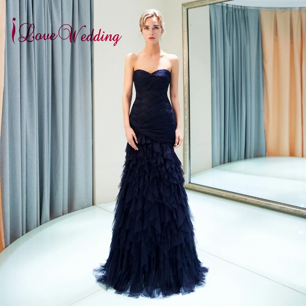 ILoveWedding Праздничное платье Longo Милая Темно синие Тюль изготовление под заказ