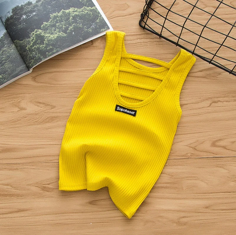 Yellow Летний топ на бретелях для маленьких девочек; нижнее белье для От 2 до 6 лет девочек; хлопковое детское нижнее белье; одежда для детей; детская майка; цвет черный, розовый; GE06 - Цвет: Yellow