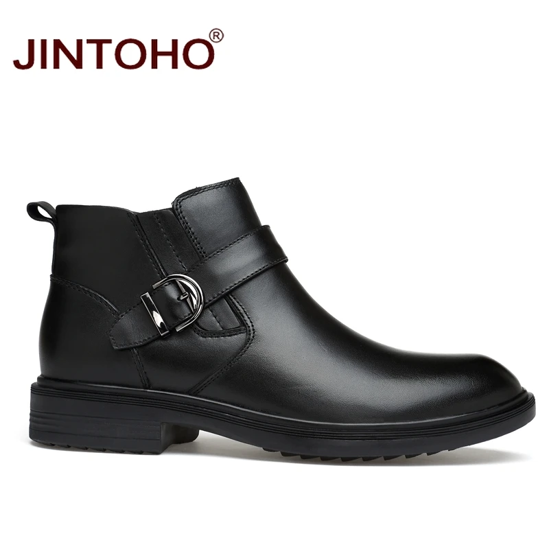 JINTOHO/; Высококачественная зимняя мужская обувь из натуральной кожи; кожаные ботильоны; теплые зимние мужские ботинки; брендовые модные мужские ботинки